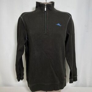 Tommy Bahama Relax Quarter Zip Charcoal Gray Ribbed Cotton Sweater Women's SMALL